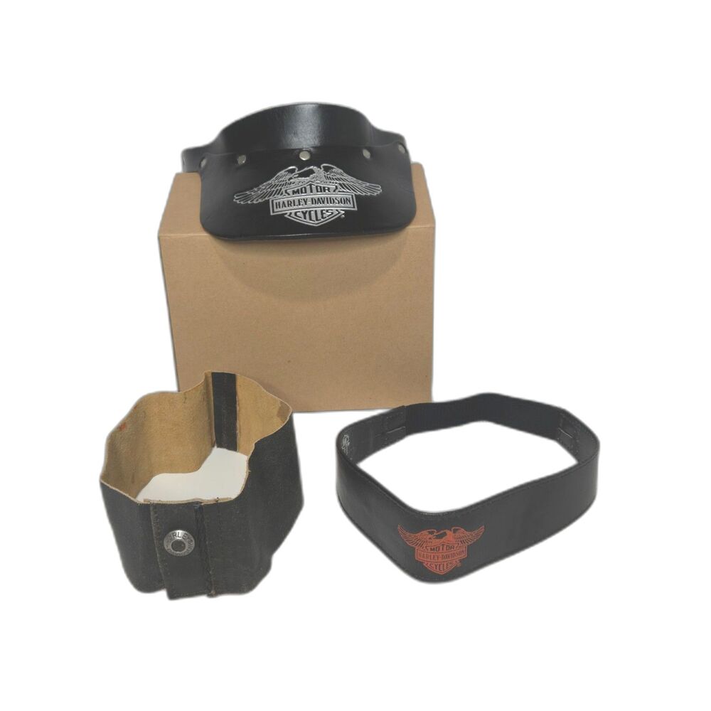 Harley Davidson Vintage Biker Headwear Accessory Bundle | Black Leather